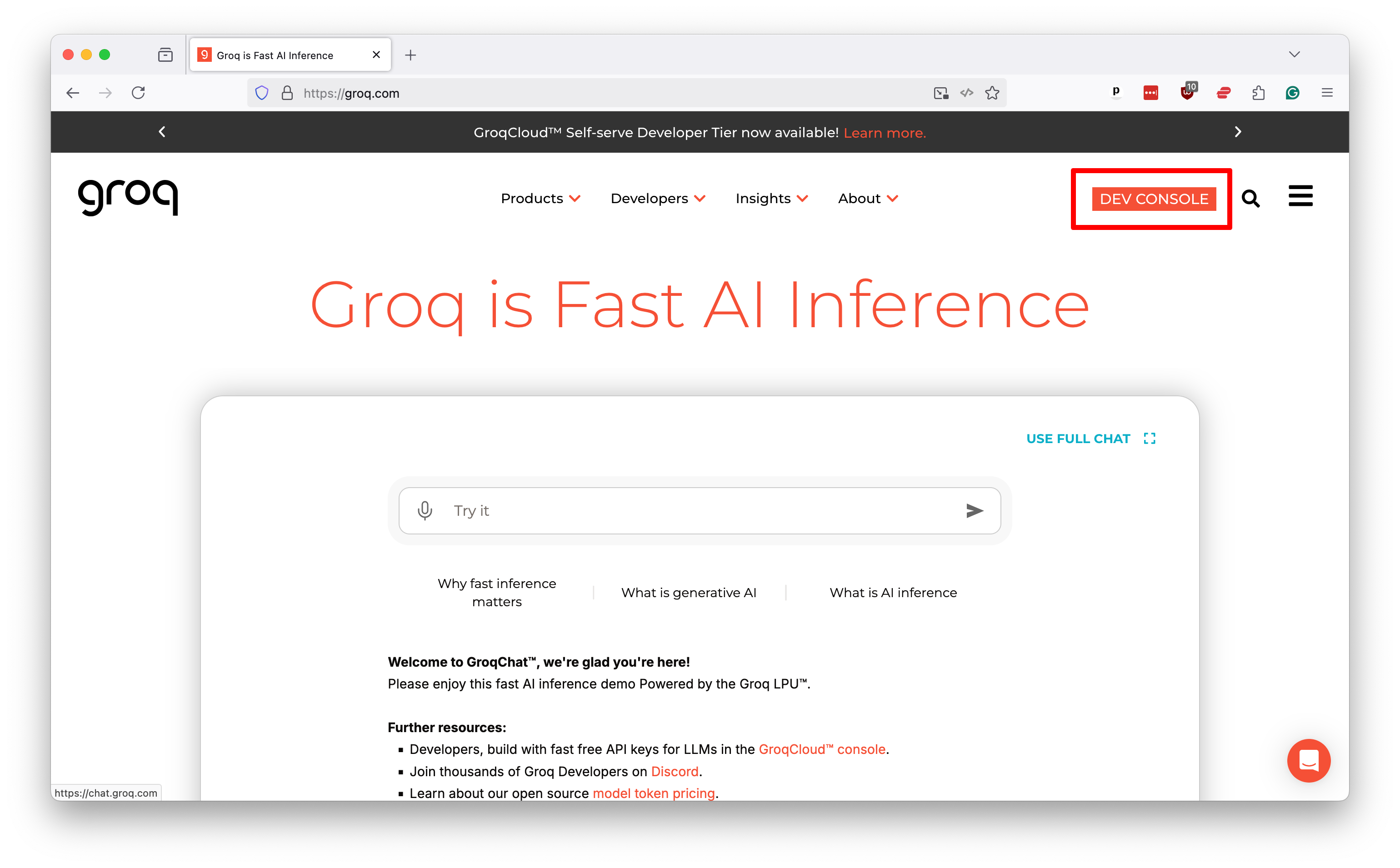 Groq homepage